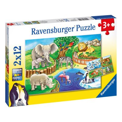 Puzzles 2 x 12 Pièces les Animaux du Zoo - Jaune