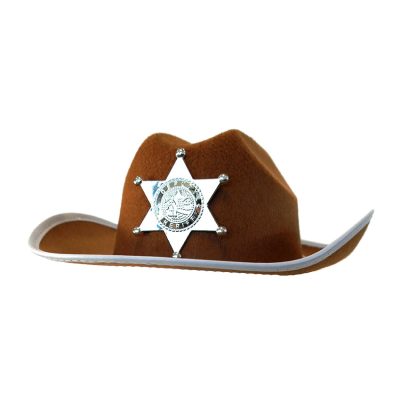 Chapeau de cowboy avec étoile de shérif appliquée - Marron