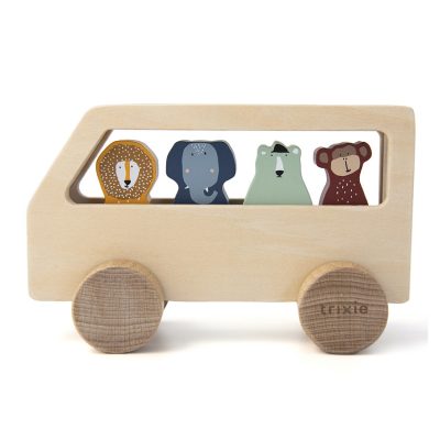 Jouet bus en bois et 4 figurines animaux - Multicolore