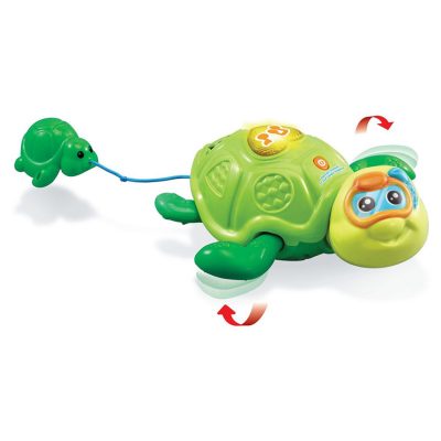 Maman tortue et son bébé nageur - Vert
