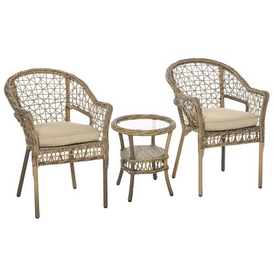 Outsunny Ensemble salon de jardin 2 chaises et table basse aspect résine tressée coussins d'assise lavables métal 42 x 42 x 48 cm beige