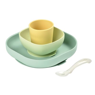 Set de vaisselle en silicone 4 pièces – Yellow - Jaune/Vert
