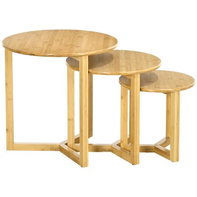 HOMCOM Lot de 3 tables basses gigognes tables d'appoint en bambou assemblage facile Ø 48 x 48 cm/Ø 40 x 40 cm/Ø32 x 32 cm   Aosom France