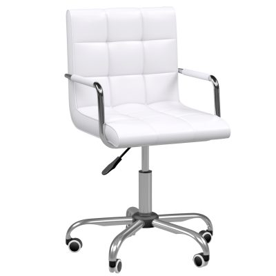 HOMCOM Fauteuil Chaise de bureau fauteuil manager pivotant hauteur réglable revêtement synthétique capitonné blanc   Aosom France