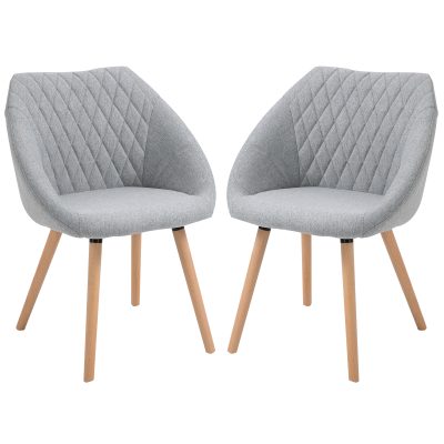 HOMCOM Lot de 2 chaises salle à manger chaise scandinave pieds effilés bois hêtre - assise dossier accoudoirs ergonomiques lin gris   Aosom France