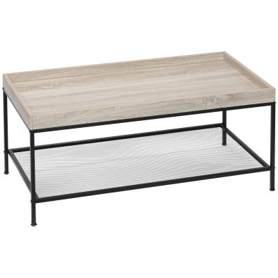 HOMCOM Table basse table de salon rectangulaire 2 niveaux avec étagère en métal perforée et plateau en MDF 100 x 50 x 46