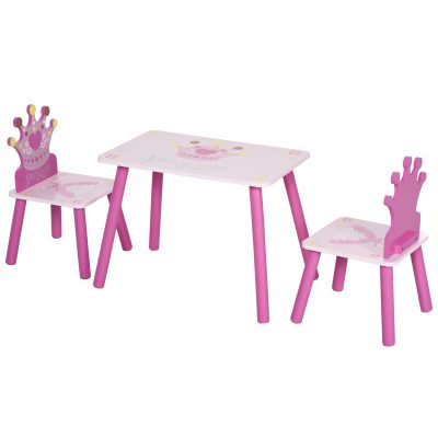 HOMCOM Ensemble table 2 chaises design princesse couronne enfant 3 à 8 ans apparence attrayante mignonne idéal bois pin MDF rose