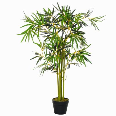 Outsunny Bambou artificiel hauteur 120 cm plante artificiel 552 feuilles denses réalistes décoration plastique pot inclus vert