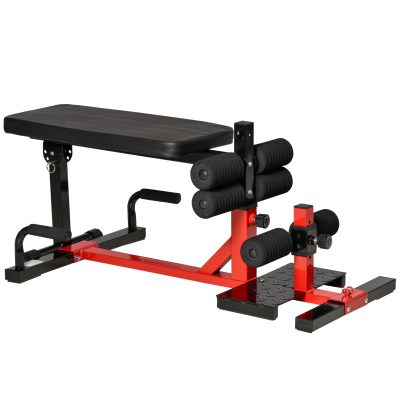 HOMCOM Machine à squats 3 en 1 et dos équipement de fitness sit-up pompes hauteur réglable 6 positions banc inclinable amovible acier rouge et noir