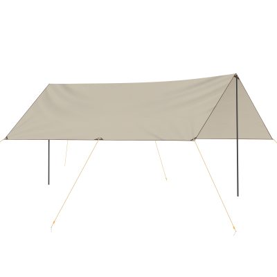 Outsunny Tente tarp de camping bâche 5 x 3 m protection solaire avec 2 mâts et sac de transport multifonction kaki   Aosom France