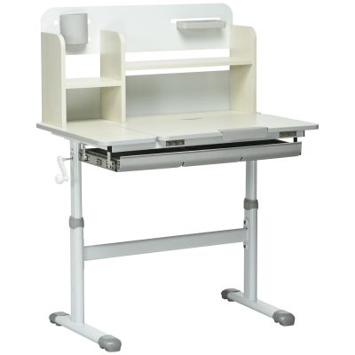 HOMCOM Bureau d'étude pour enfant table d'apprentissage scolaire pour enfant hauteur réglable plateau inclinable avec tiroir gris