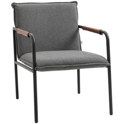 HOMCOM Fauteuil de salon fauteuil relax en lin rembourré avec accoudoir structure en acier charge max. 150 Kg 65