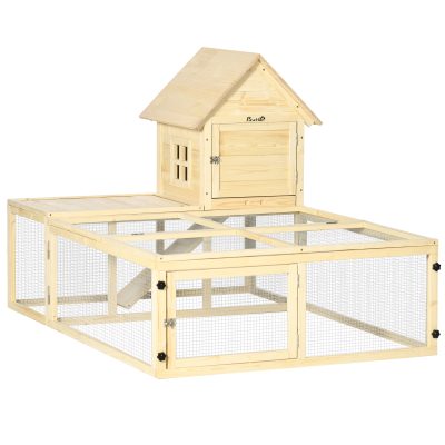 PawHut Clapier cage à lapin villa pour lapin en bois 2 niveaux avec aire de course rampe et portes verouillables 151