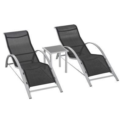 Outsunny Ensemble 3 pièces de jardin bain de soleil lot de 2 chaises longues 1 table basse max. 120 kg 59 x 169 x 66 cm argenté