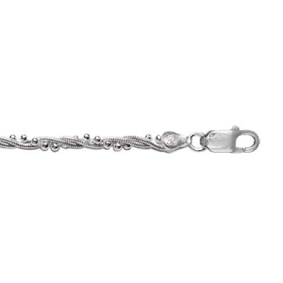Bracelet en argent 3 chaînes torsadées dont 2 chaînes tube et 1 chaîne boules - longueur 18cm