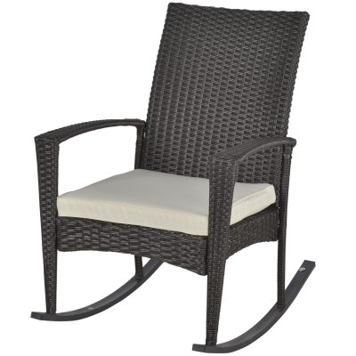 Outsunny Fauteuil à Bascule Rocking Chair avec Coussin d’Assise Déhoussable Dim. tot. canapé 130L x 72l x 93H cm chocolat