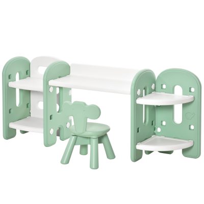 HOMCOM Ensemble table et chaise pour enfants bureau 2 en 1 avec étagères de rangement réglables 150 x 35 x 62