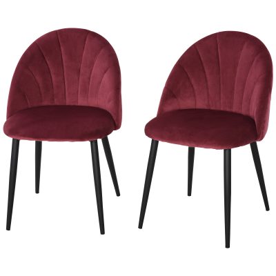 HOMCOM Lot de 2 chaise de salle à manger chaise style art déco confortable velours métal dim. 52l x 54P x 79H cm bordeaux noir   Aosom France