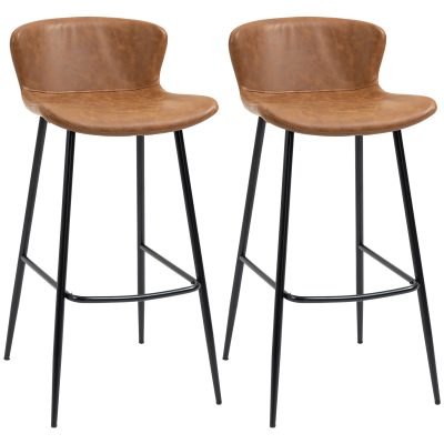 HOMCOM Lot de 2 tabourets de bar assise en similicuir hauteur 76 cm avec repose-pieds en acier et dossier design vintage marron