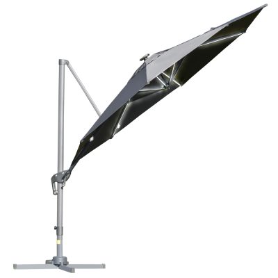 Outsunny Parasol déporté octogonal avec pied en croix panneau solaire lumière LED 8 entretoises aluminium Ø 3 x 2