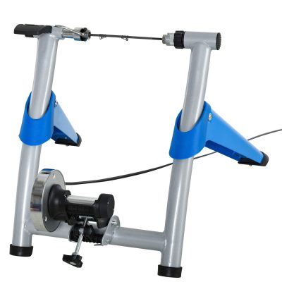 HOMCOM Home trainer vélo pour roues 26＂-29＂support d'entrainement vélo 8 vitesses réglables métal 77 x 56 x 47 5 bleu et gris