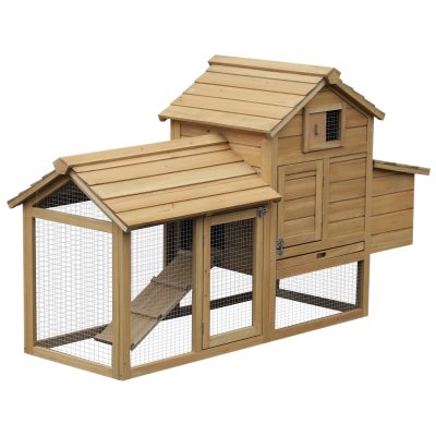 PawHut Petit Poulailler cottage cage à poules sur pied dim. 151L x 54l x 87H cm multi-équipement bois massif de pin    Aosom France