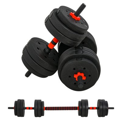 HOMCOM Haltère musculation ensemble d'haltères 25 Kg 2 en 1 haltère réglable pour I'exercice de gymnastique à domicile poids ajustable HDPE noir
