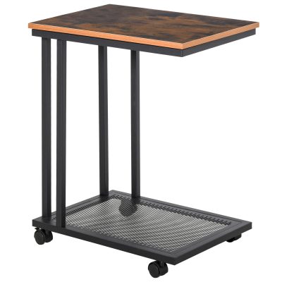 HOMCOM Table Basse Table d'appoint Vintage Style Industriel étagère Acier Noir MDF Coloris boisé