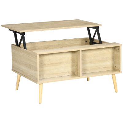 HOMCOM Table basse rectangulaire table de salon plateau relevable 2 niches coffre en bois dim. 85L x 60l x 59