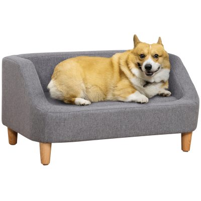 PawHut Canapé pour chien lit canapé chiens style scandinave pieds en bois revêtement tissu déhoussable 75 x 55 x 39 cm - gris   Aosom France
