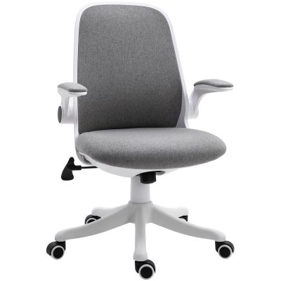 Vinsetto Chaise de bureau fauteuil de bureau tissu lin hauteur réglable pivotante 360° accoudoirs relevables support lombaires réglable gris