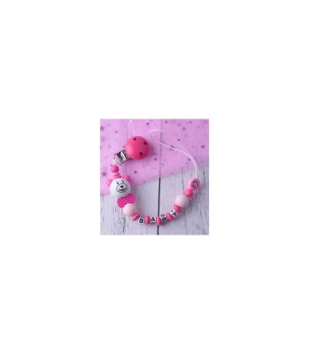 Attache tétine et anneau de dentition en bois modèle Baby rose