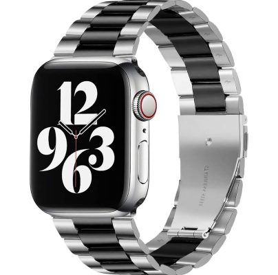 Mobigear Stainless Steel - Bracelet Apple Watch Series 3 (42mm) en Acier Fermeture papillon - Noir / Argent