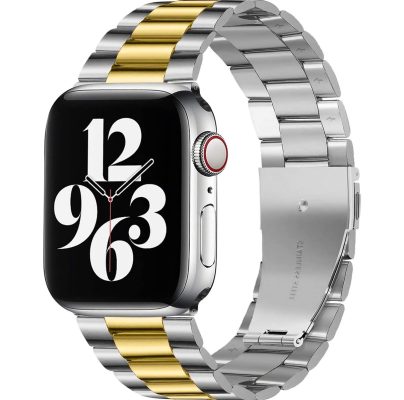 Mobigear Stainless Steel - Bracelet Apple Watch SE (44mm) en Acier Fermeture papillon - Or / Argent
