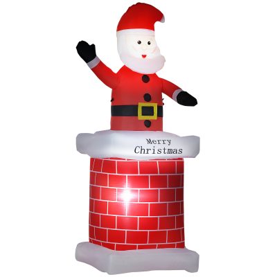 HOMCOM Père Noël gonflable avec cheminée lumineux LED hauteur 210 cm polyester imperméable rouge blanc noir