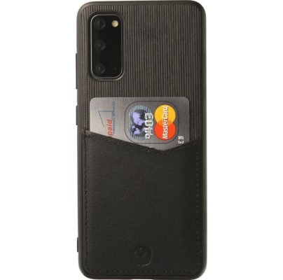 Valenta Card Slot - Coque Samsung Galaxy S20 Coque arrière en Cuir Véritable + Porte Carte - Noir