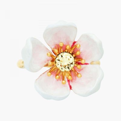 Bague ajustable fleur blanche du japon et pétale