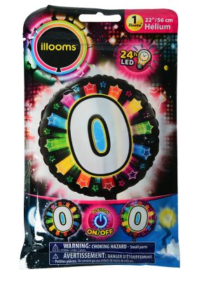 Ballon aluminium chiffre 0 multicolore LED Illooms 50 cm