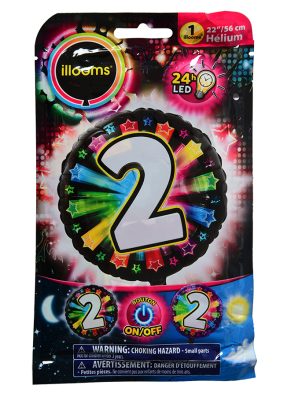 Ballon aluminium chiffre 2 multicolore LED Illooms 50 cm