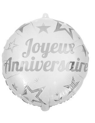 Ballon aluminium joyeux anniversaire blanc 45 cm