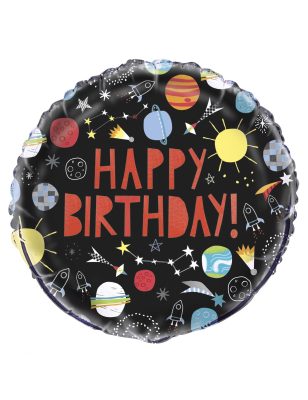 Ballon en aluminium happy birthday univers noir 45 cm