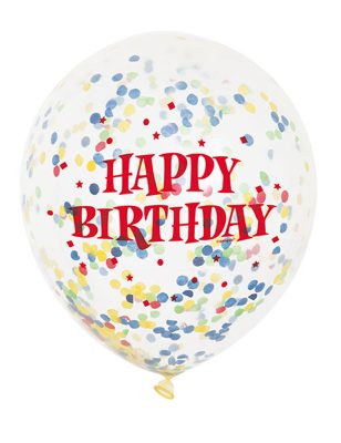 6 Ballons en latex transparent Happy Birthday 30 cm