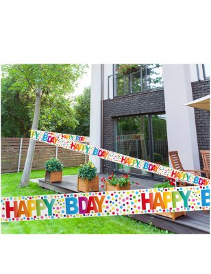 Banderole happy birthday points multicolores 15 m