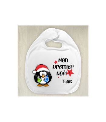 Bavoir personnalisable premier Noël modèle pingouin