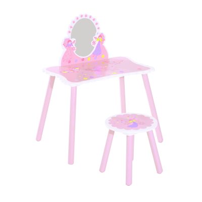 HOMCOM Coiffeuse Table de Maquillage pour Enfant avec Miroir Tabouret Motif Papillon Rose