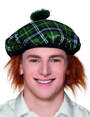 Béret écossais vert avec cheveux adulte