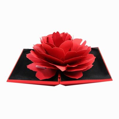 Boîte à bagues avec rose 3D en papier - Rouge