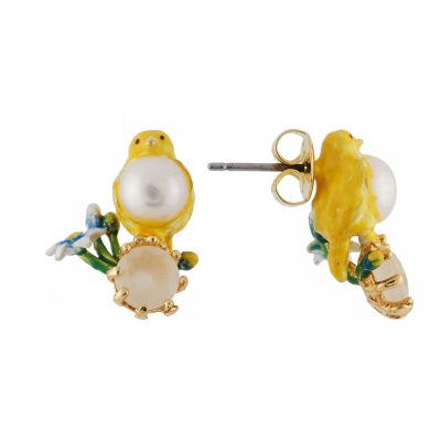 Boucles d'oreilles canari jaune et perle sur verre taillé
