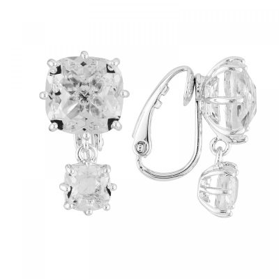 Boucles d'oreilles clip 2 pierres carrées la diamantine silver cristal