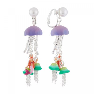 Boucles d'oreilles clip famille de méduse et petite sirène
